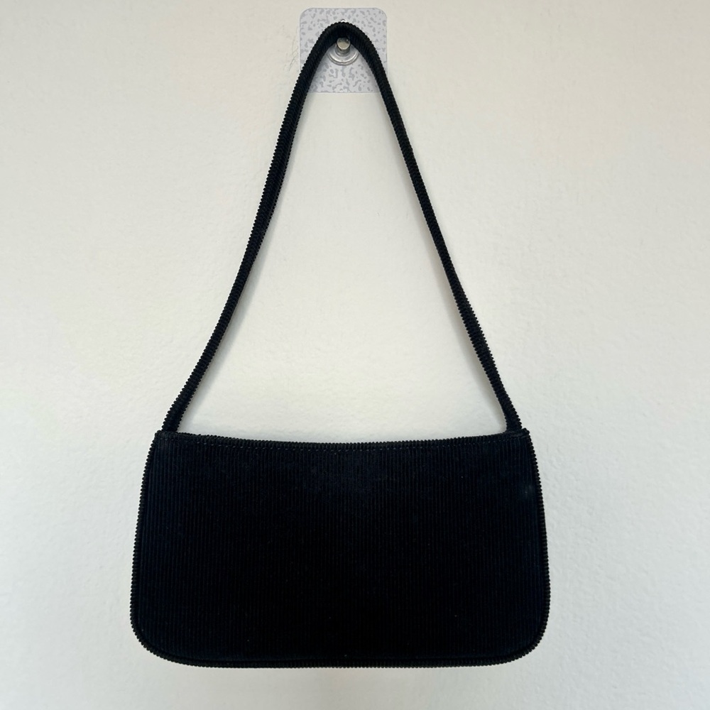 Black Corduroy Shoulder Bag Mini Baguette Style